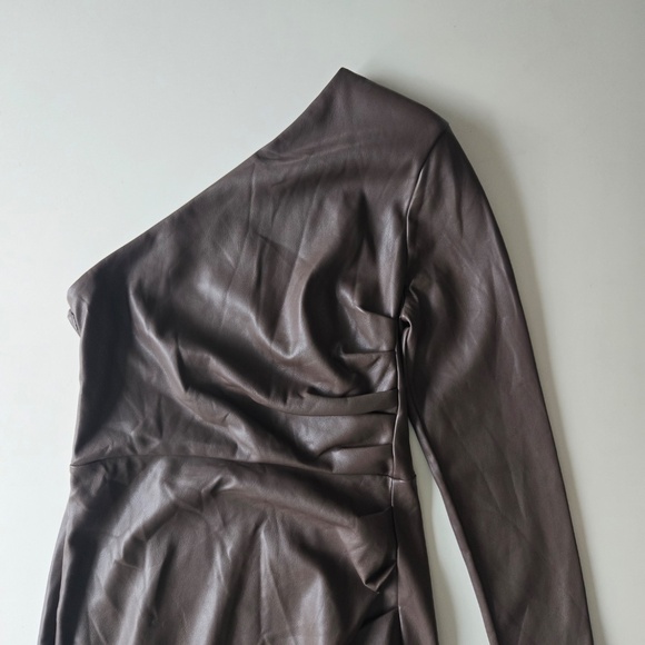 Express Brown One Shoulder Faux Leather Mini Dress - Picture 11 of 11